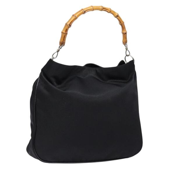 GUCCI Bamboo Hand Bag Nylon Black Silver 001 3754 001 3754 - Picture 1 of 16